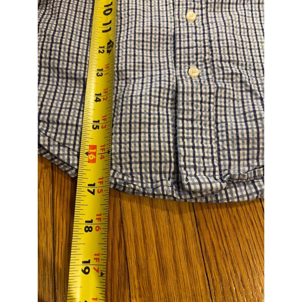 Ralph Lauren Boys Blue Gingham Short Sleeve Button Down Shirt Size 5 Cotton
